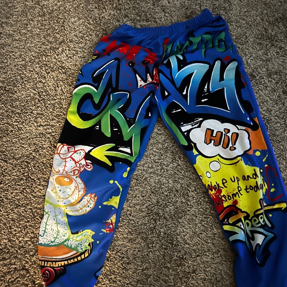 SHEIN Blue Multi-Color Graffiti Jogger Pants